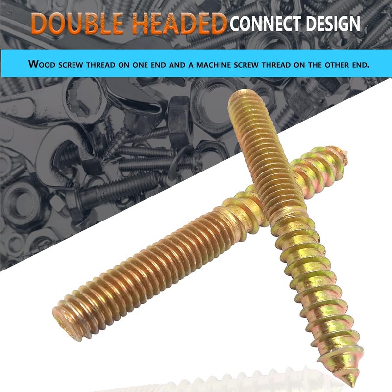 DGZ 10Pcs Hanger Bolts Double Headed Bolts Kit, Gold, Flat Head, Steel, M8x1.25mm, 65mm, with Driver - Image 2